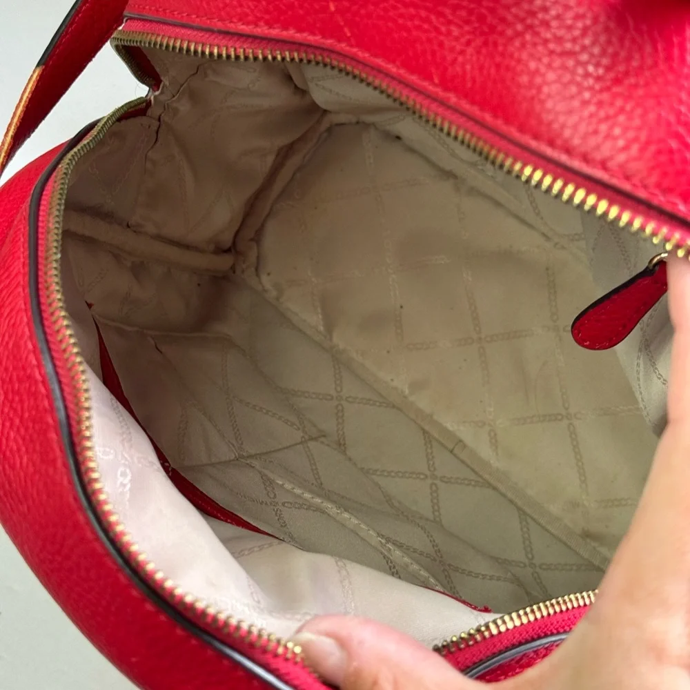 Michael Kors Backpack Abbey Medium Bag Red Pebbled Leather